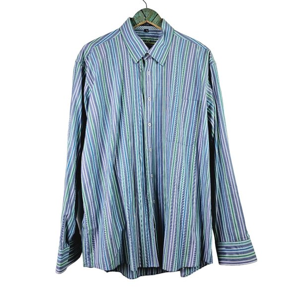 Alan Flusser Stripped Contrasting Men's Button-up Dress Shirt, Sz XL - Picture 1 of 7